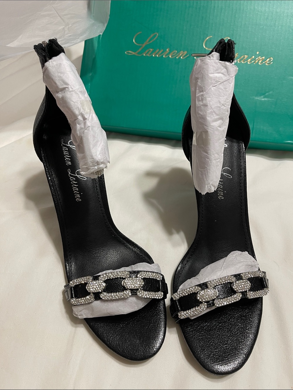 Lauren Lorraine Black Crystal Chain Link Heels